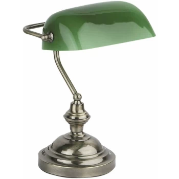 Faro Banker - 1 Light Banker Lamp Green, Antique Gold, E27