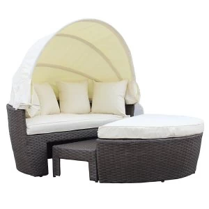 Charles Bentley Rattan Day Bed Set With Footstool And Table - Brown and Cream