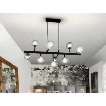 Schuller Altais - 9 Light Dimmable Crystal Multi Arm Ceiling Pendant with Remote Control Matt black, chrome, G9