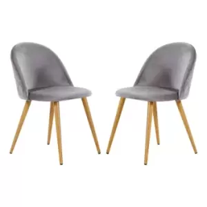 Lucia Velvet Upholstered Dining Chair Set of 2 - Grey - Grey