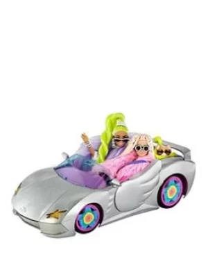 Barbie Extra Silver Car With Rolling Wheels, Pet Puppy & Accessories