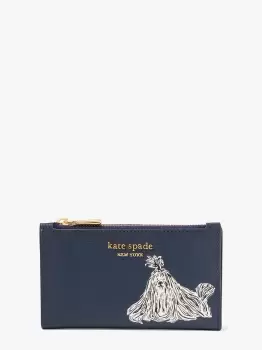 Kate Spade Shaggy Embossed Small Slim Bifold Wallet, Blue, One Size