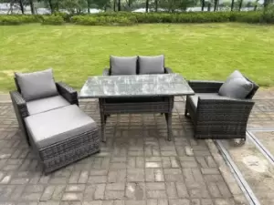 5 Seater Outdoor Dark Grey High Back Rattan Sofa Dining Table Set Love Seat Garden Furniture Big Footstool