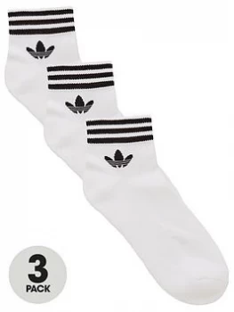 Adidas Originals 3 Pack Trefoil Ankle Sock - White