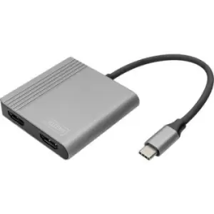 Digitus DA-70828 HDMI / USB-C Adapter [1x USB-C - 2x HDMI socket] Black Shielded, Round 0.18 m