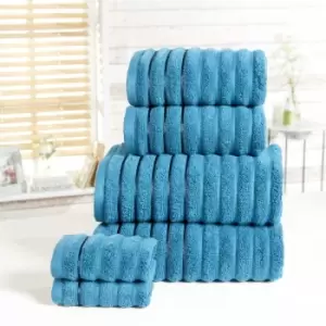 Towel Set 100% Cotton Teal Blue 6 Piece Bath Towel Hand Towel Face Cloth Ribbed