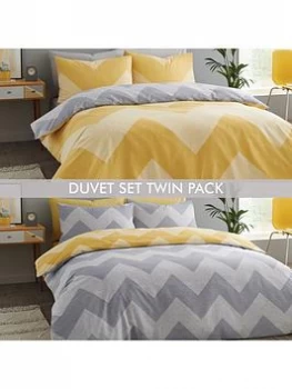 Catherine Lansfield Catherine Lansfield Chevron Geo Easy Care Two Pack - Ochre & Grey