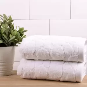 Fusion Ingo Geometric Jacquard 100% Cotton 550gsm Hand Towel, White, 2 Pack