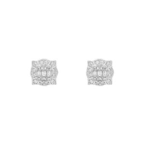 18ct White Gold 0.58ct Diamond Baguette Cut Cluster Stud Earrings