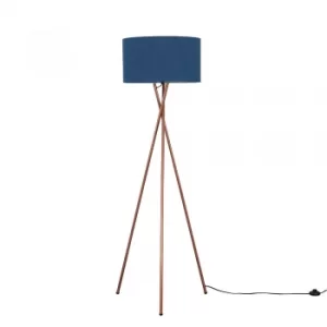 Camden Copper Tripod Floor Lamp with XL Navy Blue Reni Shade
