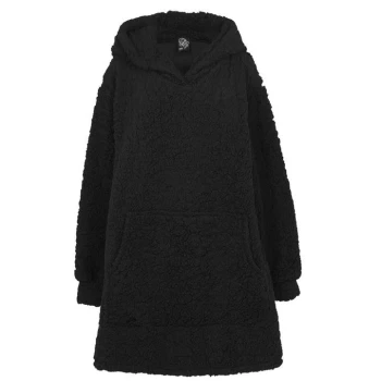 Fabric Black Oversized Cosy Fluffy Blanket Hoodie - Black