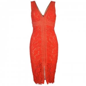 Bardot Lace Dress - FLAME Orange