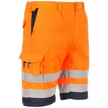 E043ONRM - sz M Hi-Vis Poly-cotton Shorts - Orange/Navy - Portwest