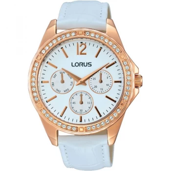 Lorus RP640CX9 Ladies Rose Gold Multidial Leather Strap Watch
