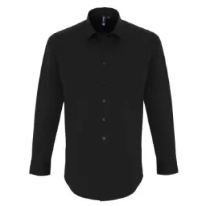 Premier Mens Stretch Fit Poplin Long Sleeve Shirt (2XL) (Black)