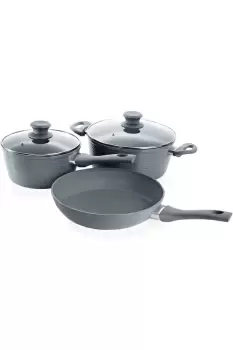 5 Pcs Non Stick Forged Ceramic Kitchen Cookware Frying Pan Saucepan Cooking Stock Pot Full Pan Set with Lids - BLACK