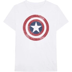 Marvel Comics - Captain America Distressed Shield Unisex Medium T-Shirt - White