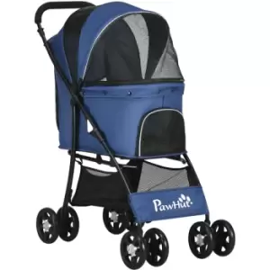 PawHut Foldable Dog Stroller w/ Large Carriage, Universal Wheels, Brakes - Blue - Blue