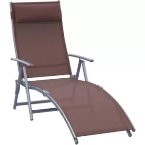 Sun Lounger Recliner w/ Pillow Foldable 7 Levels Textilene Brown - Brown - Outsunny