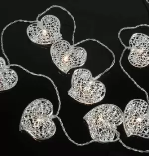Lyyt LED Battery Powered Decorative Silver Heart Fairy Light 1.5m