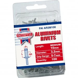 Faithfull Aluminium Pop Rivets 3mm 10mm Pack of 100