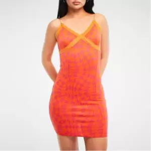 Missguided Abstract Print Lace Cami Mini Dress - Orange