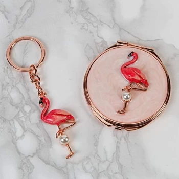 Sophia Keyring & Compact Mirror Set - Flamingo