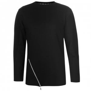 Fabric Asymmetric Zip Long Sleeve T Shirt Mens - Black