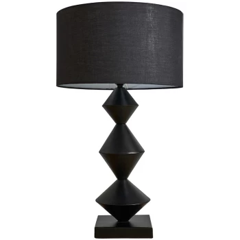Black Distressed Table Lamp Light + Reni Drum Shade - Black - No Bulb