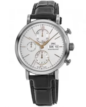 IWC Portofino Chronograph Silver Dial with Gold Markers Leather Strap Mens Watch IW391031 IW391031