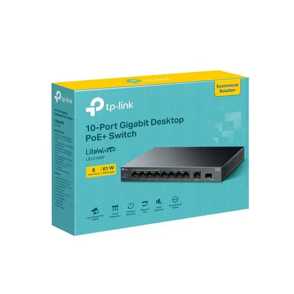 TP Link TP Link LiteWave 10-Port Gigabit Desktop Switch with 8-Port PoE+ LS1210GP