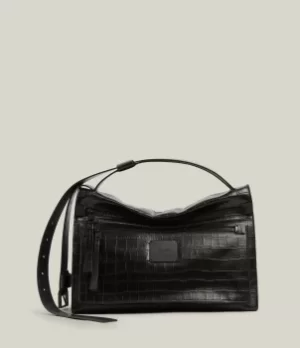 AllSaints Womens Duro Leather Shoulder Bag, Black Croc/black