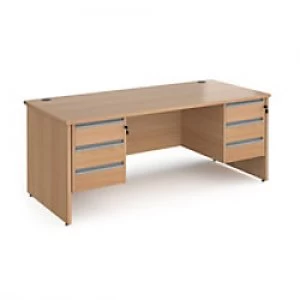 Dams International Straight Desk with Beech Coloured MFC Top and Silver Frame Panel Legs and 2 x 3 Lockable Drawer Pedestals Contract 25 1800 x 800 x