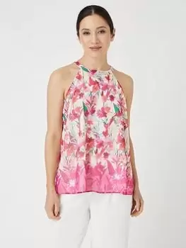 Wallis Floral Boarder Halter Neck Top - Pink, Size 16, Women
