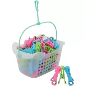 JVL Plastic Peg Basket with 72 Prism Clip Pegs with hooks