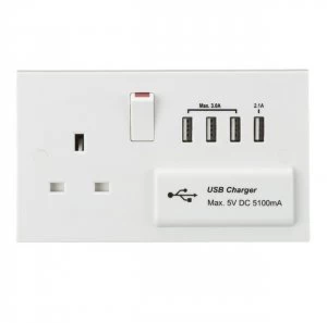 5 PACK - 13A Switched Socket with Quad USB Charger 5V DC 5.1A