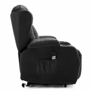 Caesar Dual Motor Riser Recliner Winged Leather Armchair Massage Heated Lounge Mobolity Chair Black