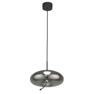 Lisbon 1 Light LED Dome Pendant,Black And Smoked Glass 2700K