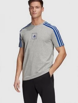 Adidas 3 Stripe Tape T-Shirt - Medium Grey Heather