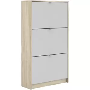 Shoes Shoe cabinet w. 3 tilting doors and 2 layers Oak structure White - Oak structure White
