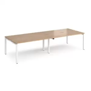 Bench Desk 4 Person Rectangular Desks 3200mm Beech Tops With White Frames 1200mm Depth Adapt