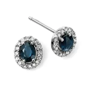 9Ct White Gold Blue Sapphire and Diamond Cluster Earrings