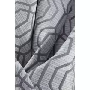 Sundour Dakota Silver Geometric Fully Lined Eyelet Curtain Pair 66x54 - Silver