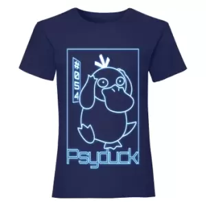 Pokemon Girls Psyduck Neon T-Shirt (5-6 Years) (Navy)