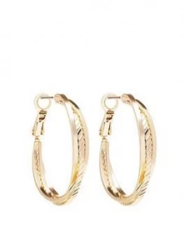 Mood Gold Plated Textured Crossover Hoop Earrings