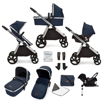 ickle bubba Eclipse Travel System with Galaxy Car Seat and Isofix Base - Chrome / Midnight Blue/ Black
