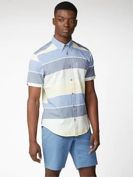 Ben Sherman Short Sleeved Engineered Stripe Shirt - Sky, Sky, Size S, Men