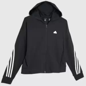 Adidas 3 Stripe Zip Up Hoodie In Black & White