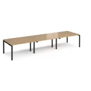 Bench Desk 6 Person Rectangular Desks 4200mm With Sliding Tops Oak Tops With Black Frames 1200mm Depth Adapt STE4212-K-O