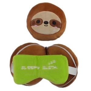Relaxeazzz Plush Sloth Round Travel Pillow & Eye Mask